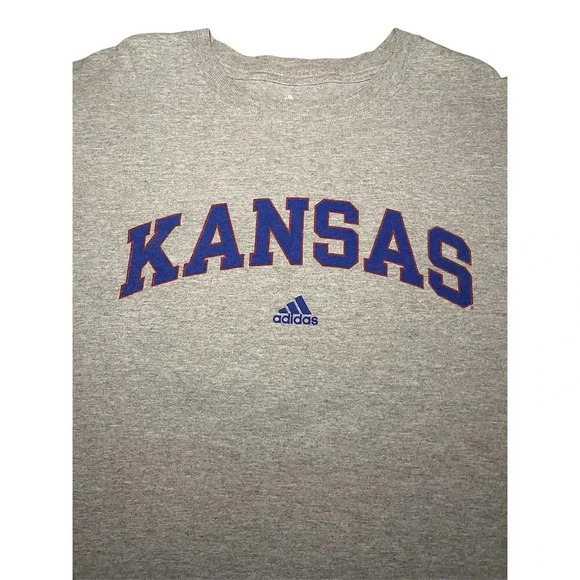 Adidas Kansas Jayhawks Men's Gray Graphic T-Shirt Size L Long Sleeve - Picture 3 of 6